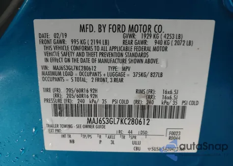 2019 Ford Ecosport Se from USA, damaged, VIN MAJ6S3GL7KC280612